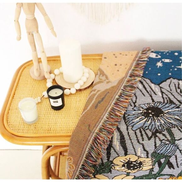 Phases of the Moon Mountain Night Sky Woven Jacquard Throw Blanket Tapestry - Picture 6 of 6